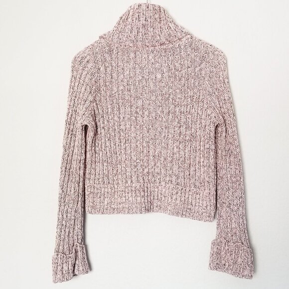 Free People Pink Marled Ballet Combo Twisted Cable T-Neck Sweater S Turtleneck - Picture 6 of 16